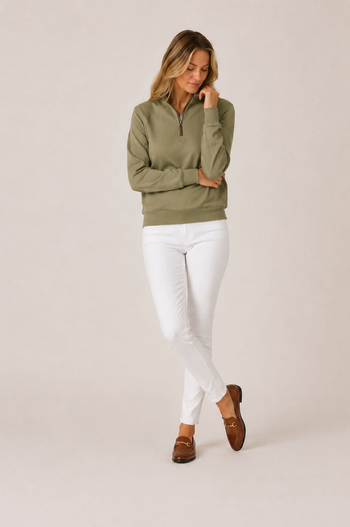 Women's Country Quarter Zip Sweatshirt – Olive Green Half Zip Jumper