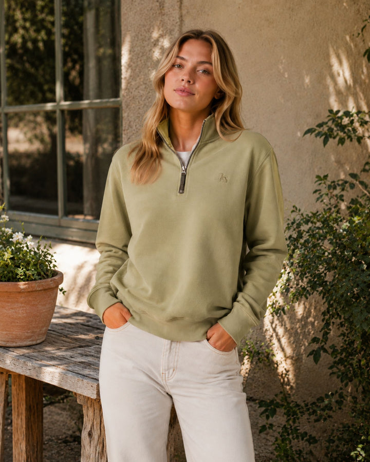 Women's Country Quarter Zip Sweatshirt – Olive Green Half Zip Jumper