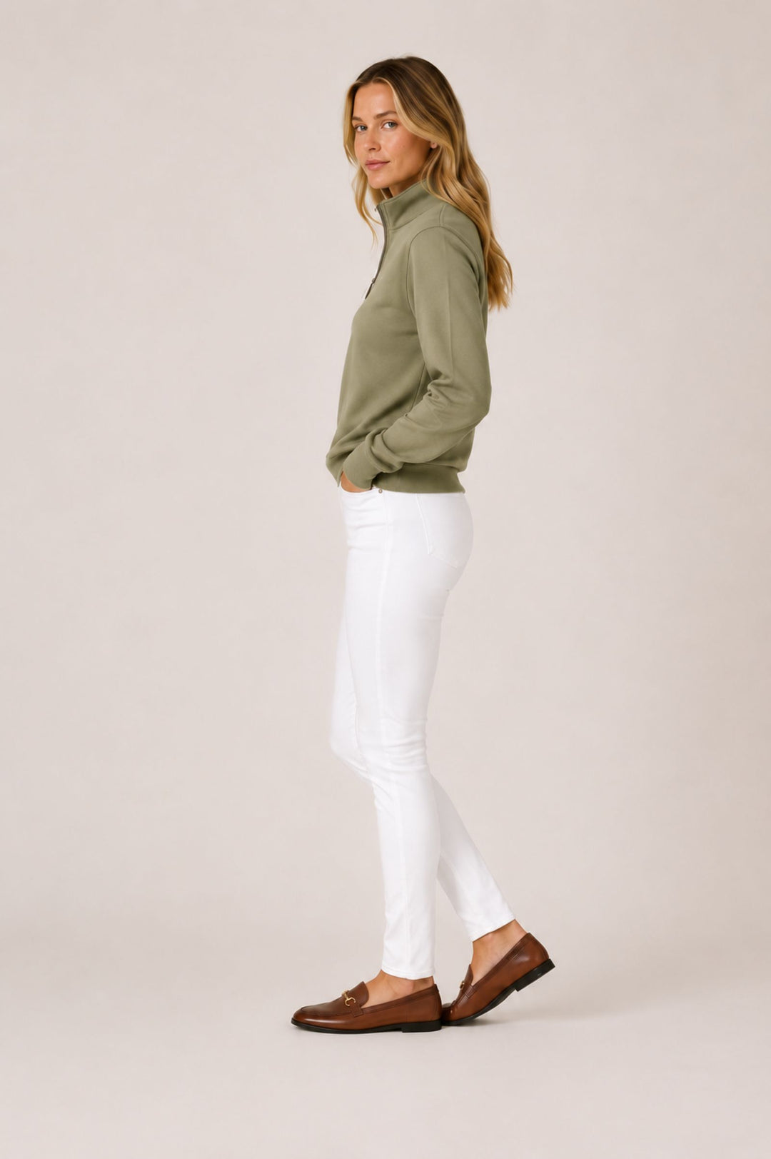 Women's Country Quarter Zip Sweatshirt – Olive Green Half Zip Jumper