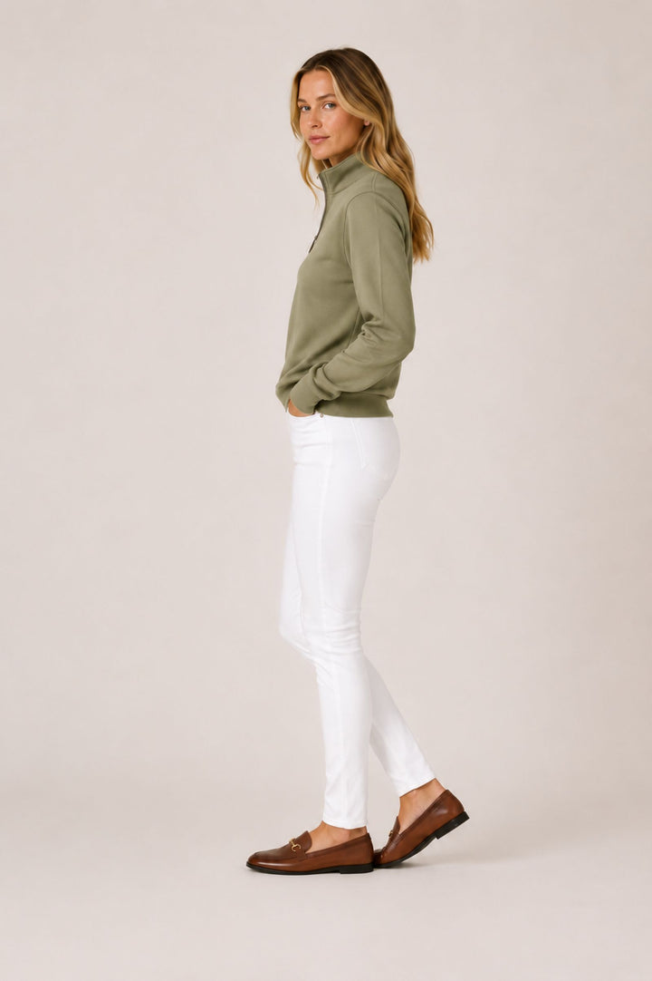 Women's Country Quarter Zip Sweatshirt – Olive Green Half Zip Jumper