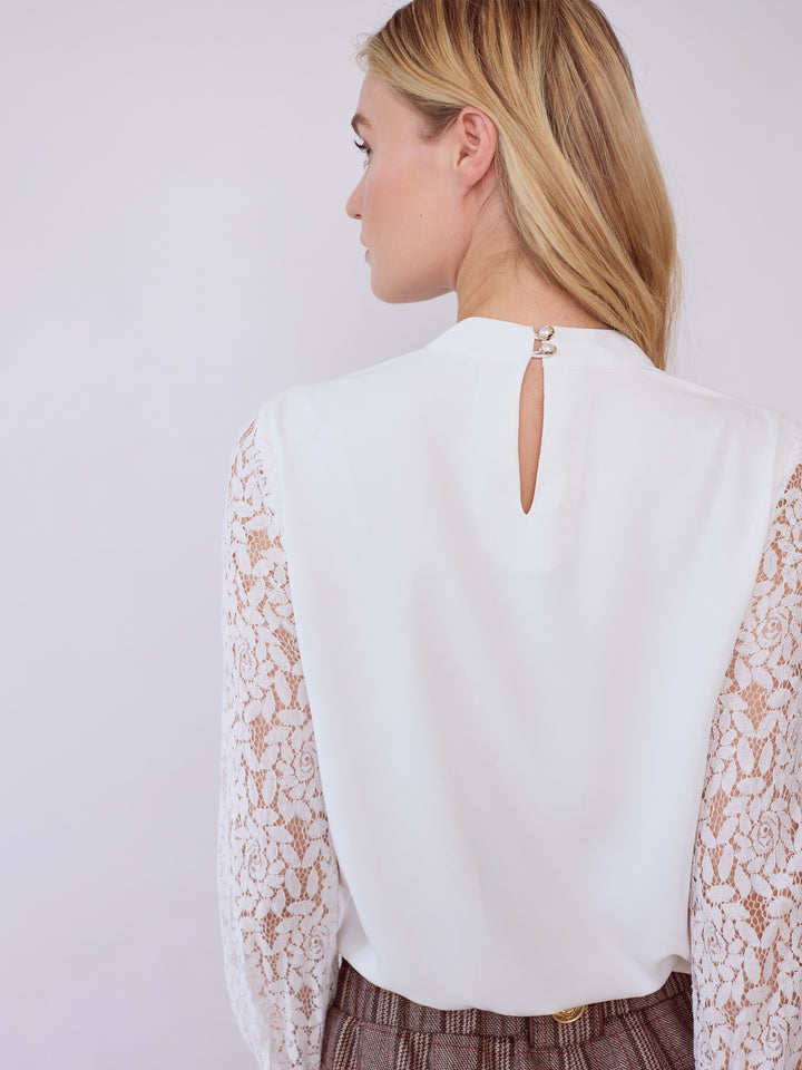 Ivory Elizabeth Lace Sleeve Blouse