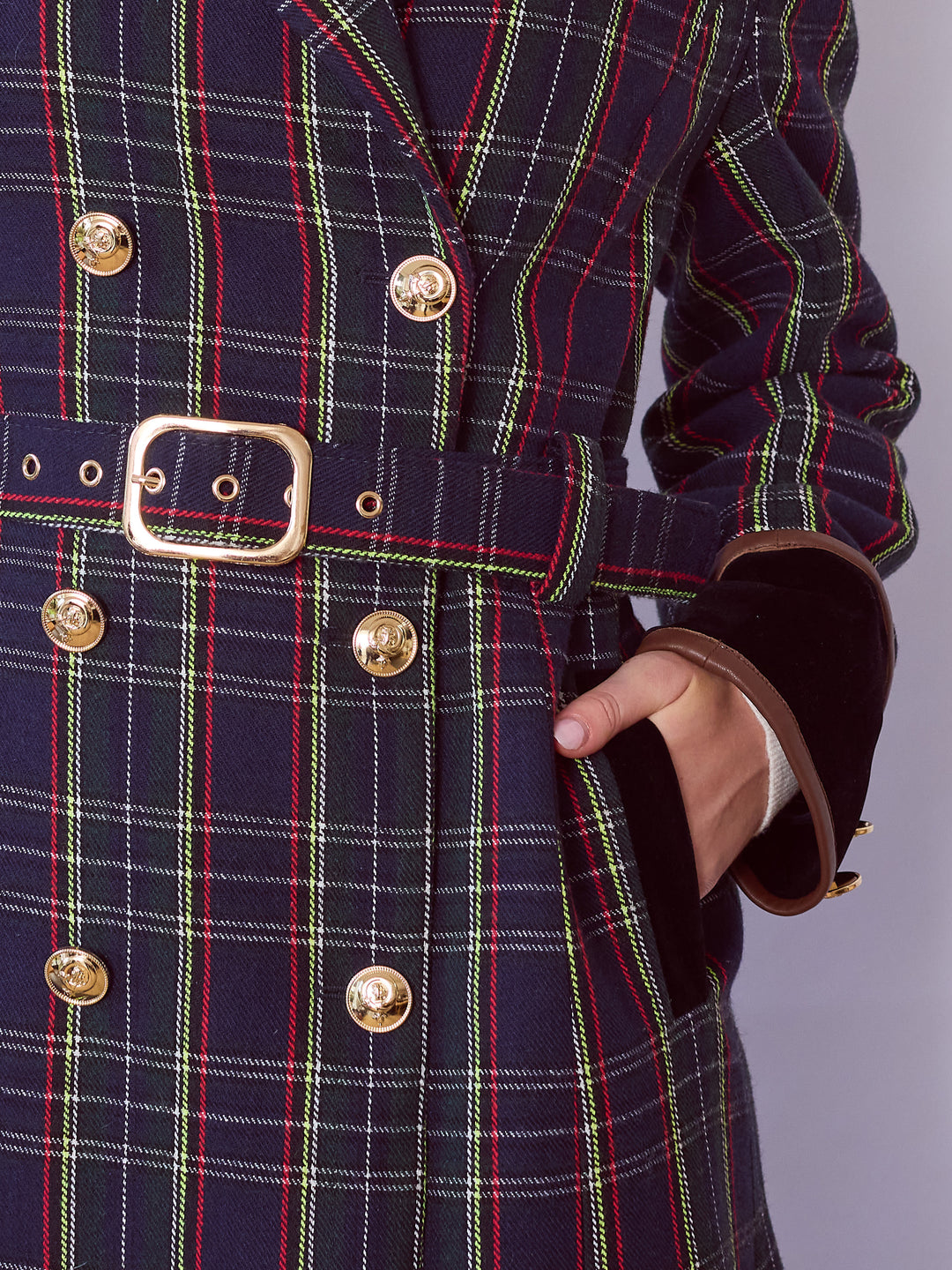 Catherine Blue Tartan Tailored Trench Coat