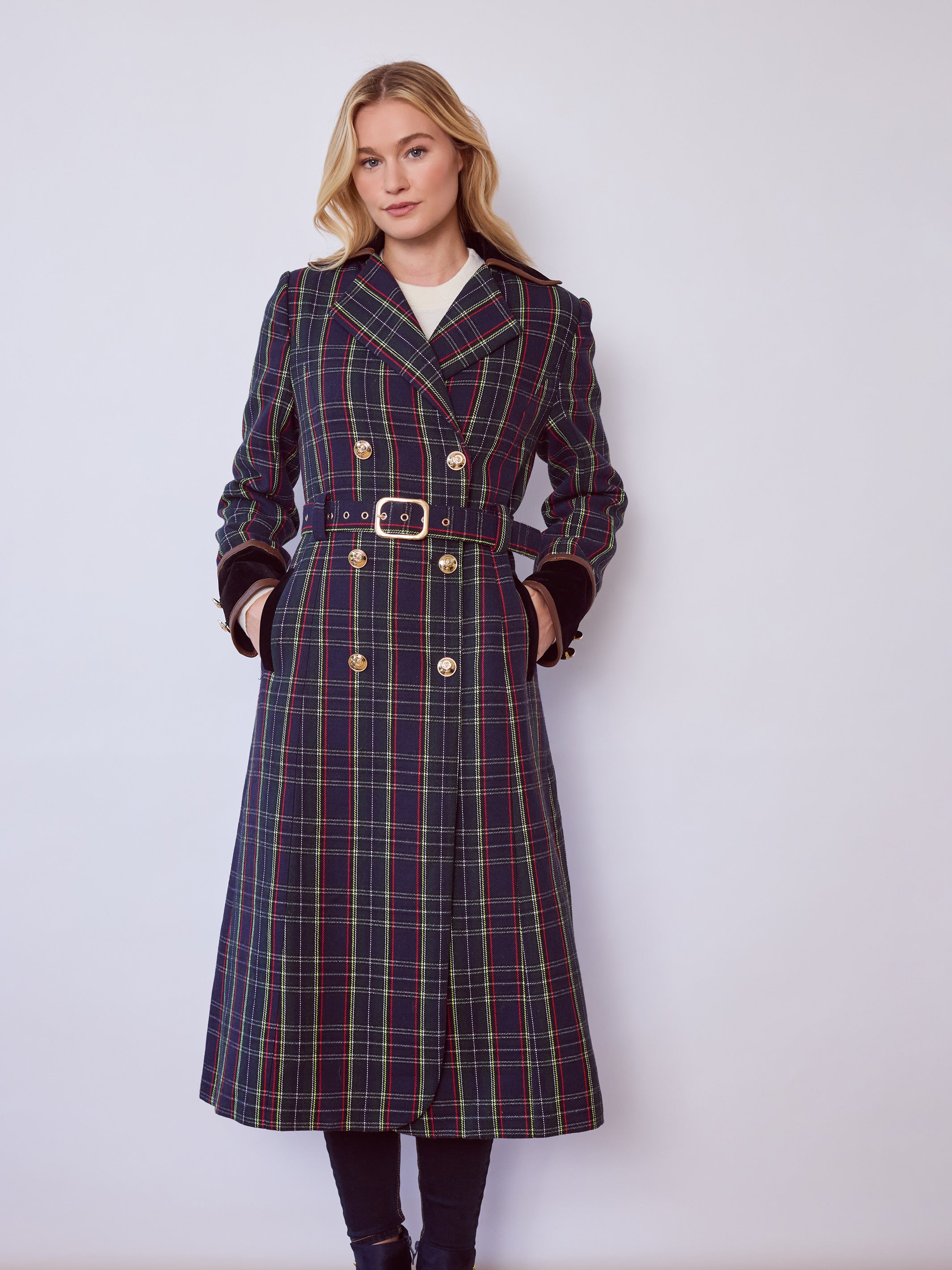Catherine Blue Tartan Tailored Trench Coat – Jenerick