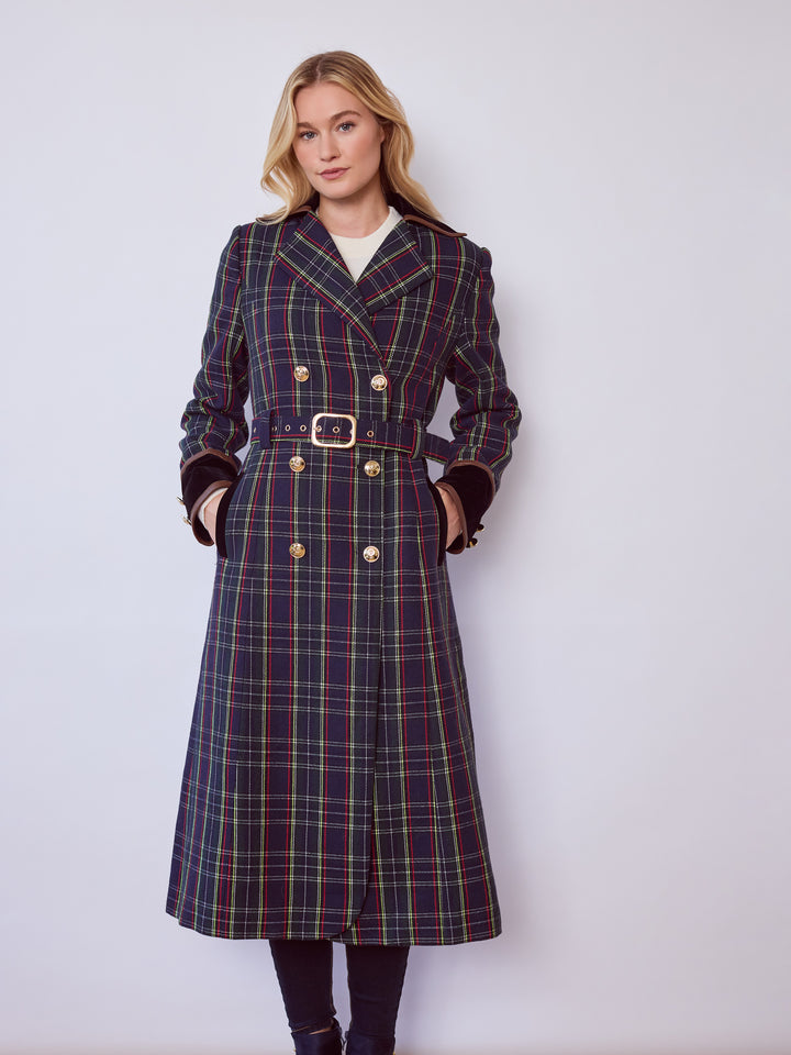 Catherine Blue Tartan Tailored Trench Coat