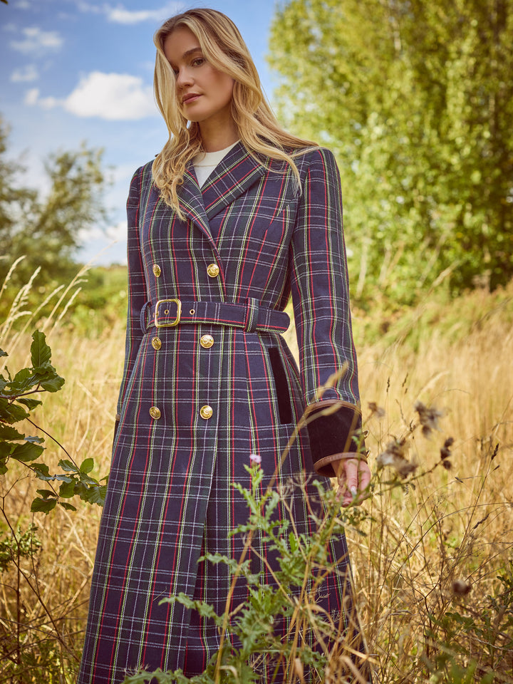 Catherine Blue Tartan Tailored Trench