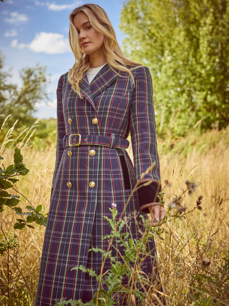 Catherine Blue Tartan Tailored Trench Coat – Jenerick