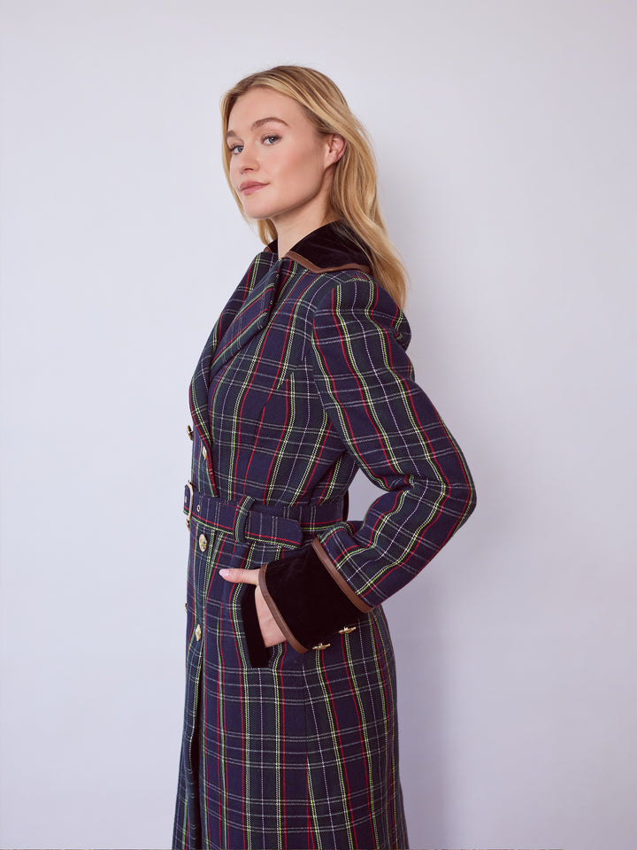 Catherine Blue Tartan Tailored Trench Coat