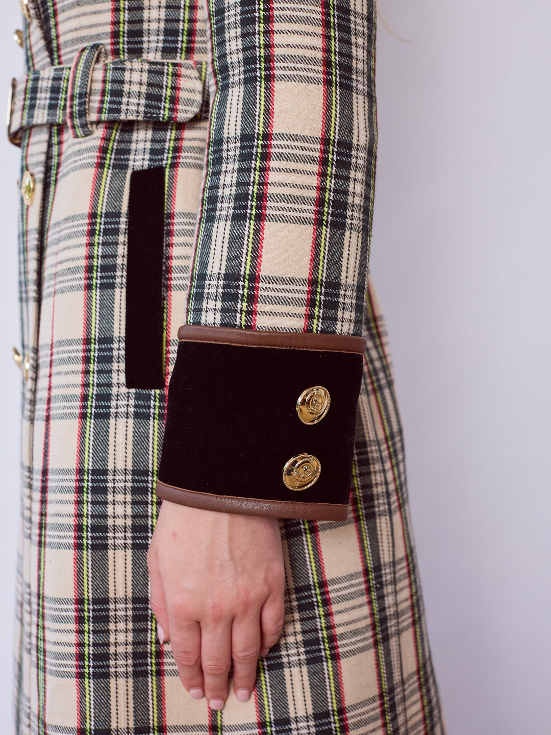 Catherine Neutral Tartan Tailored Trench