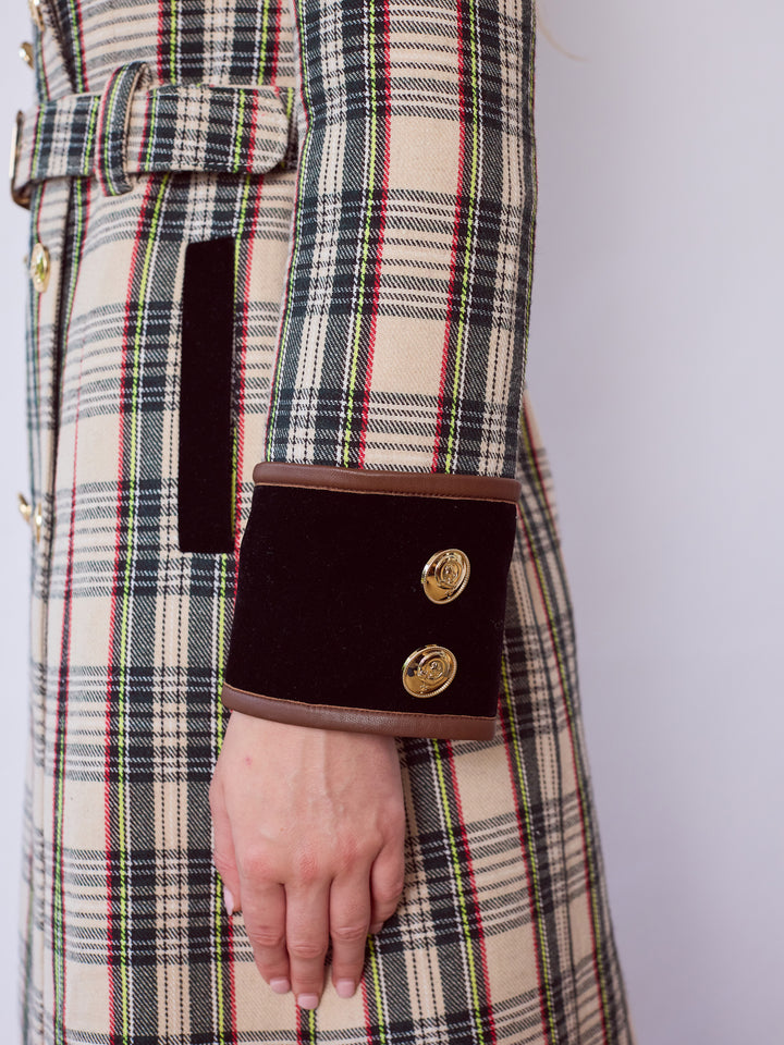Catherine Neutral Tartan Tailored Trench