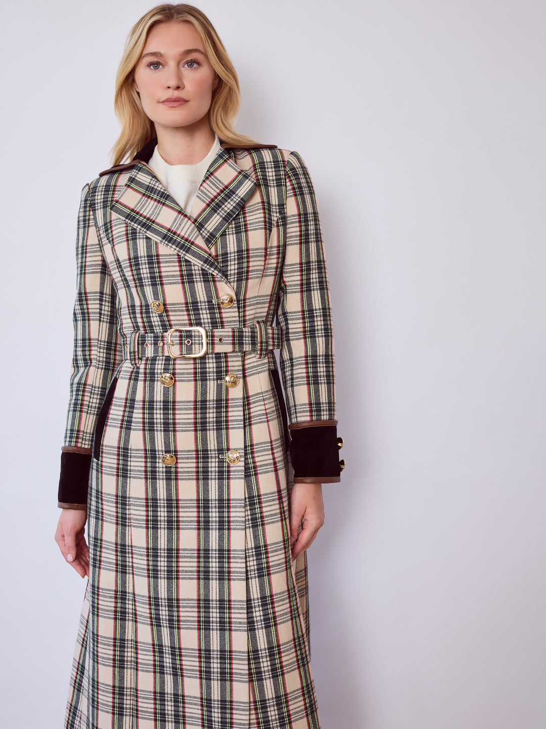 Catherine Neutral Tartan Tailored Trench