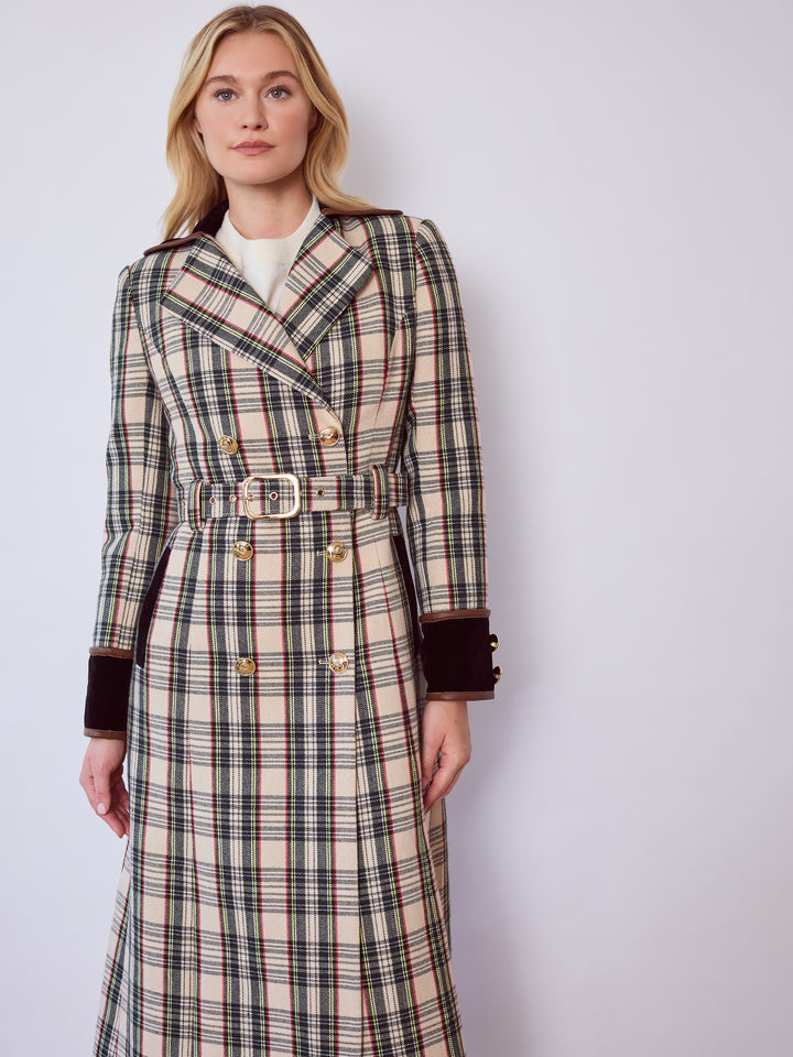 Catherine Neutral Tartan Tailored Trench