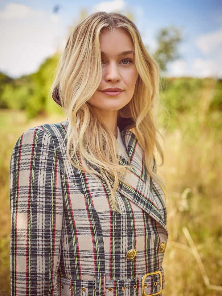 Catherine Neutral Tartan Tailored Trench
