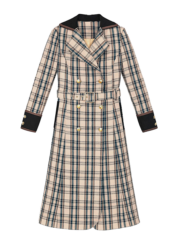 Catherine Neutral Tartan Tailored Trench