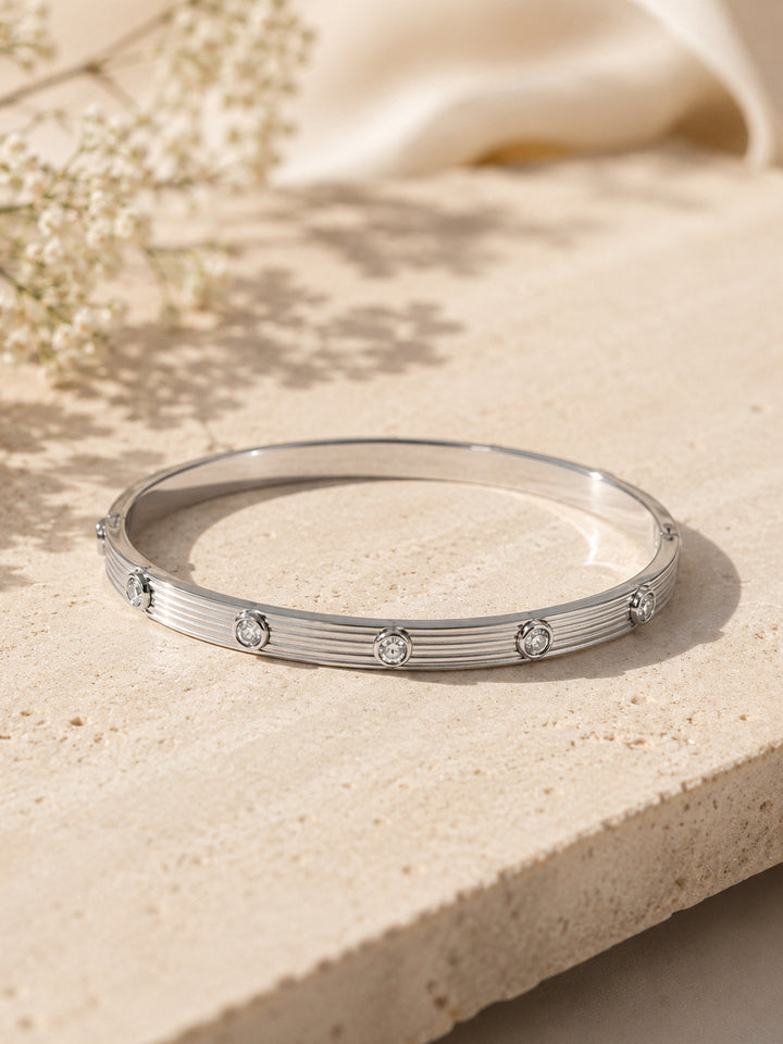 Women's crystal silver overlay bangle bracelet